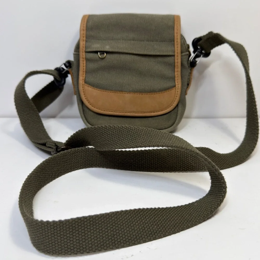 Vintage LL Bean Y2K Green Gorpcore Rugged Canvas Leather Trim Crossbody Bag
